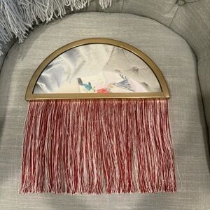 🏷️🧡Boutique - Gold, Red & White Half Moon Wall Mirror with Fringe - OS